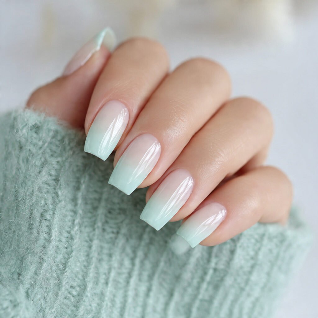 seafoam green micro french tips natural looks nail