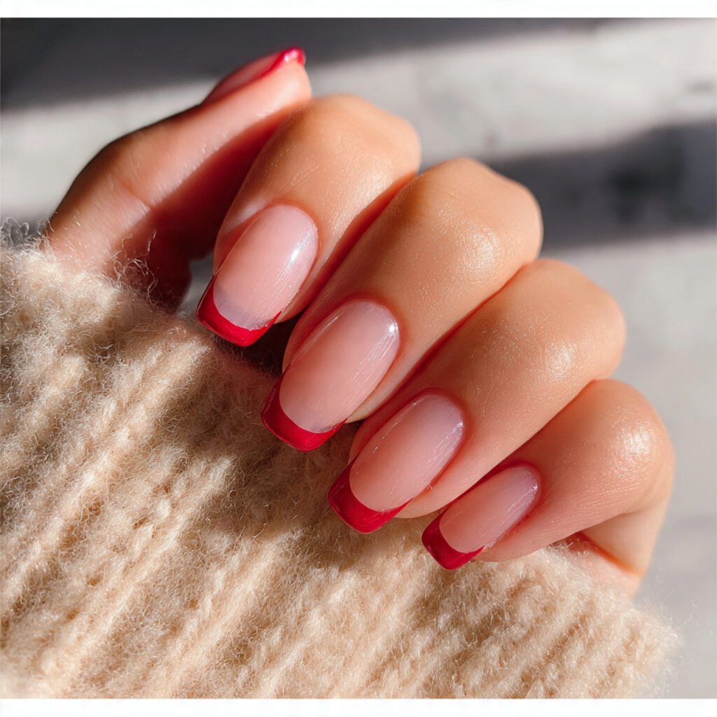 sheer red french tips on natural