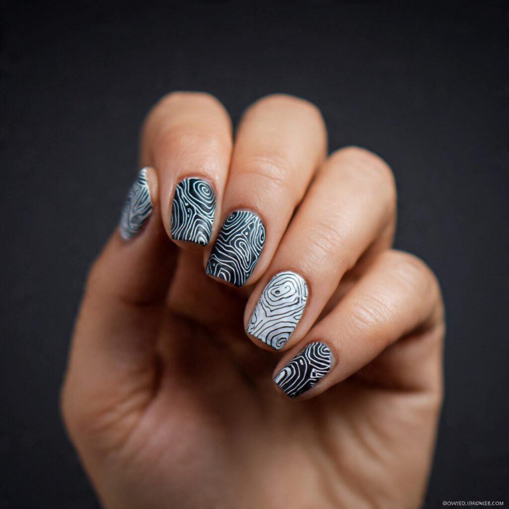 short abstract lines one color line art nails