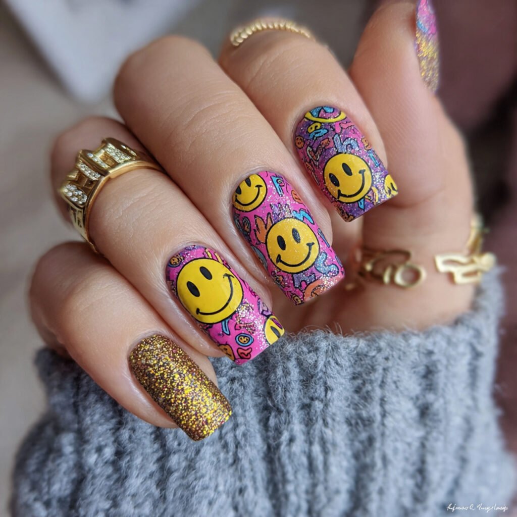 smiley face nails modern y2k nails art