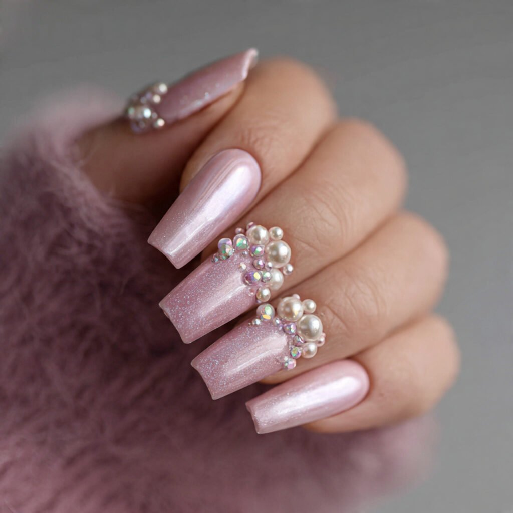 soap nails with pearl finish natural look