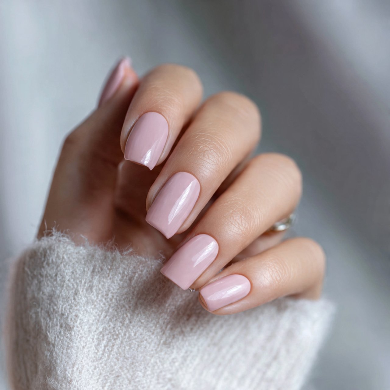soft blush pink nails with a silky