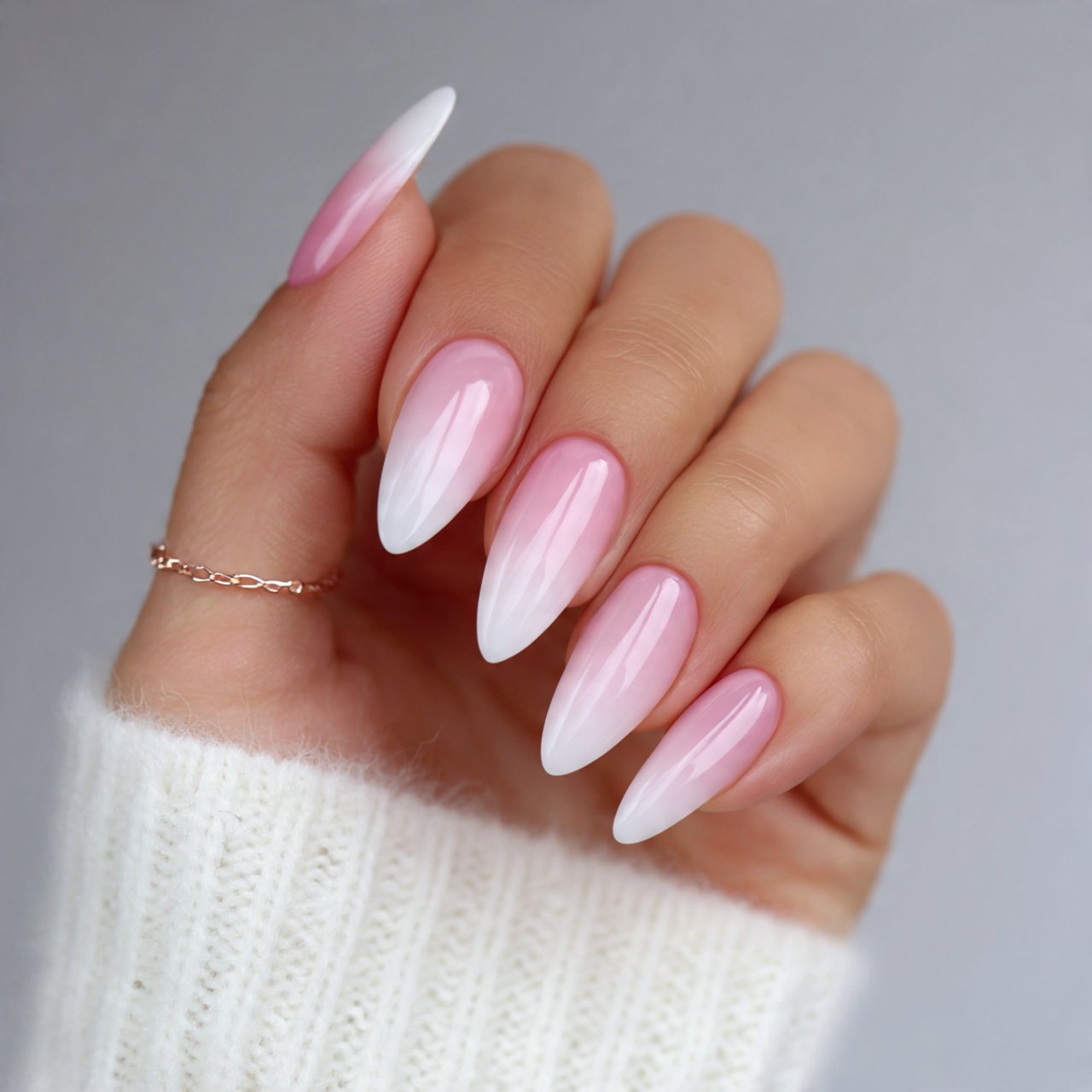 soft ombre almond nails natural