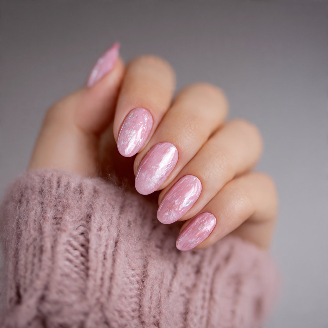 soft pink base with pearl glaze topcoat