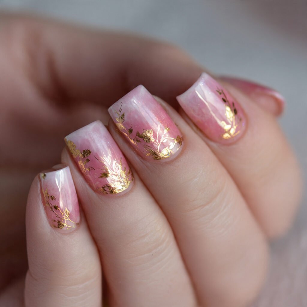 soft pink gradient with gold foil nature