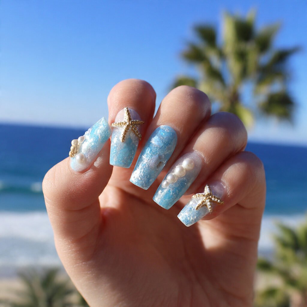 starfish pearl accent nails beach jewelry