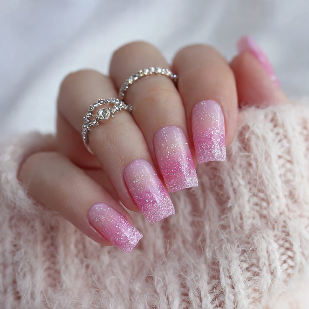 strawberry milk jelly with glitter fade nails