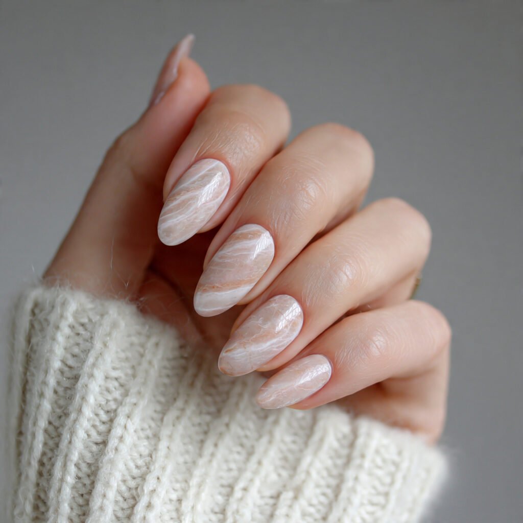 subtle marble chic nails soft veins neutral