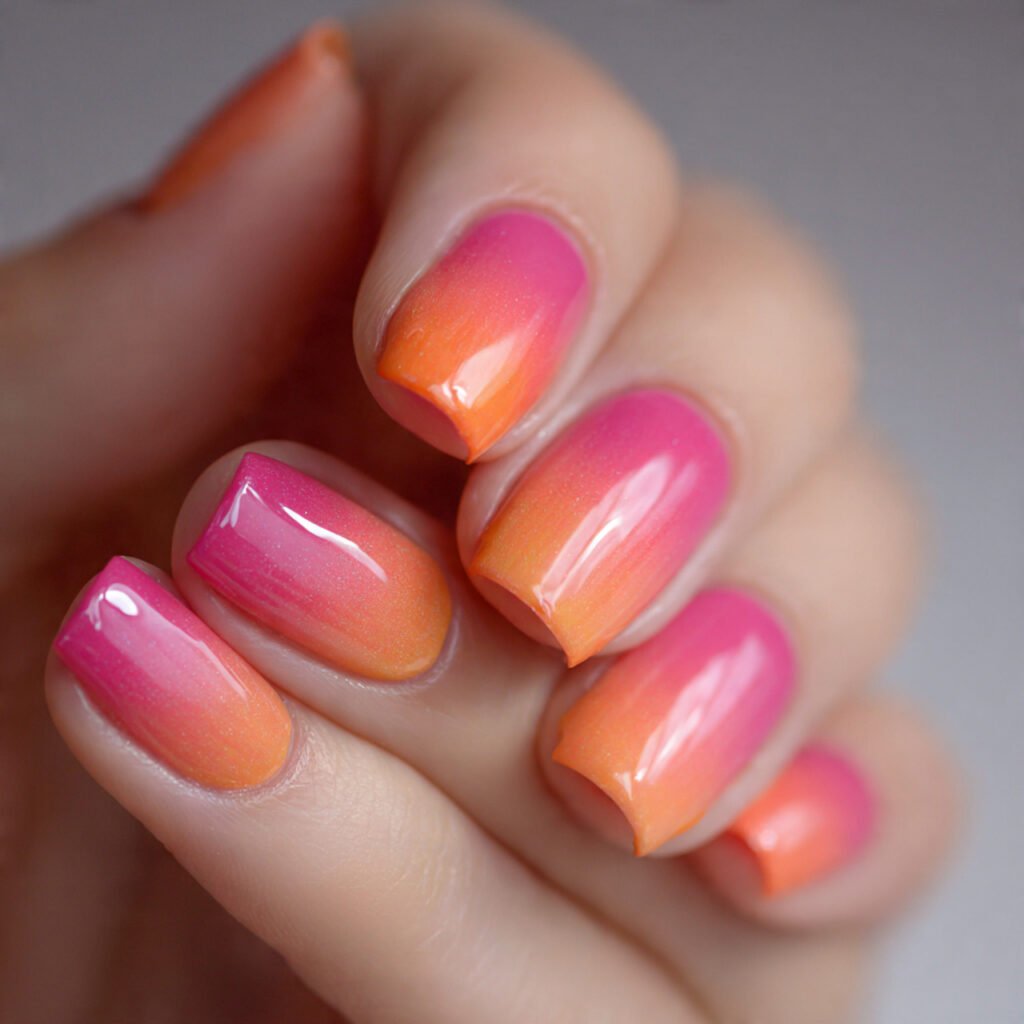sunset ombre nails peach to pink fade