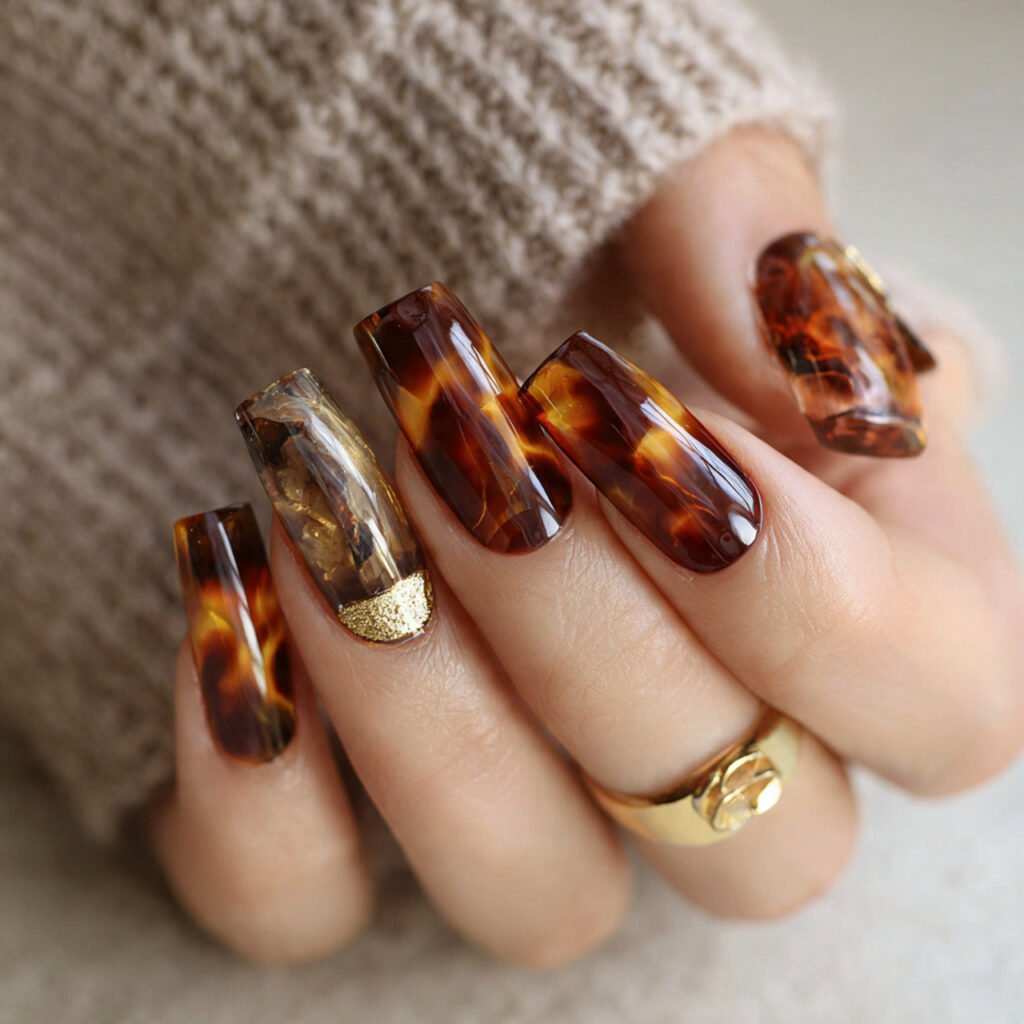 tortoiseshell accent acrylics designer vibe always trendy