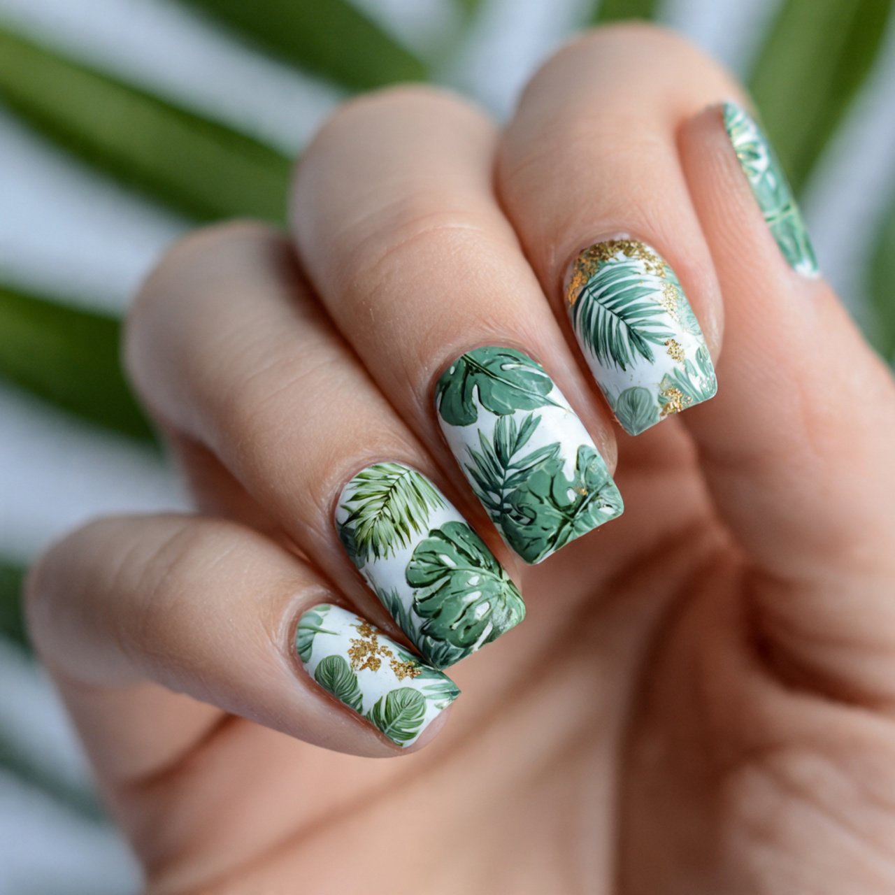 tropical leaf accents palm monstera details