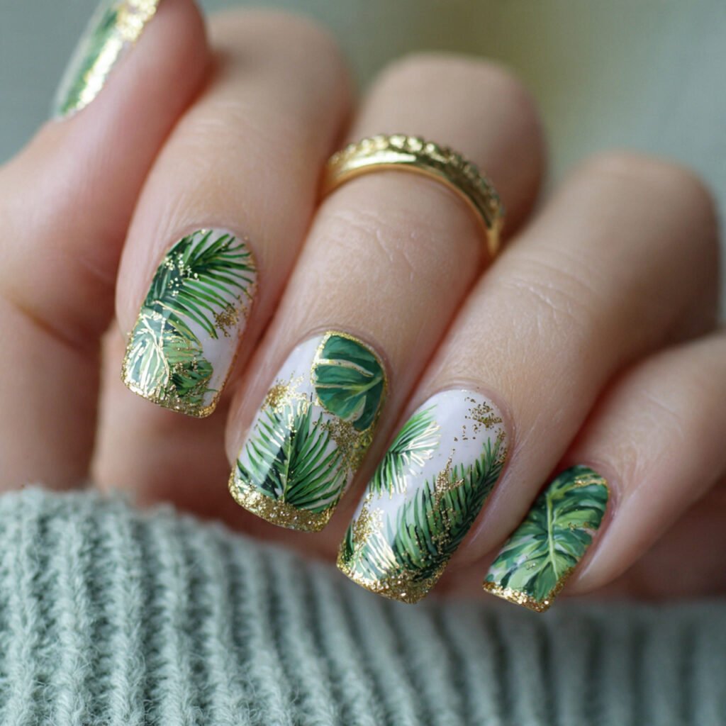 tropical palm leaf accents on natural looks