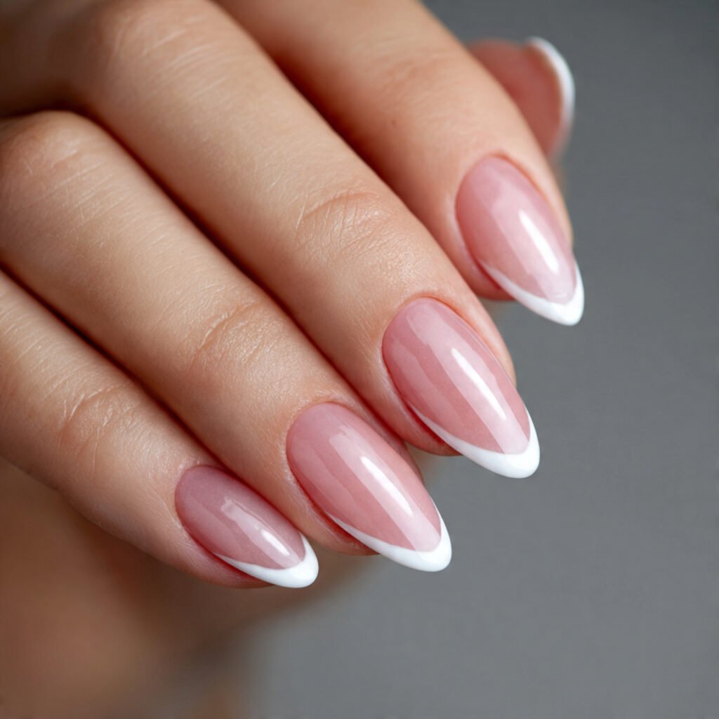 v french tip nails sharp v smile line