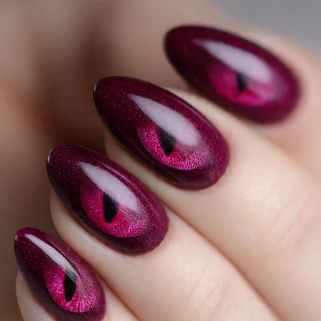 velvet cat eye in raspberry or plum nails 1