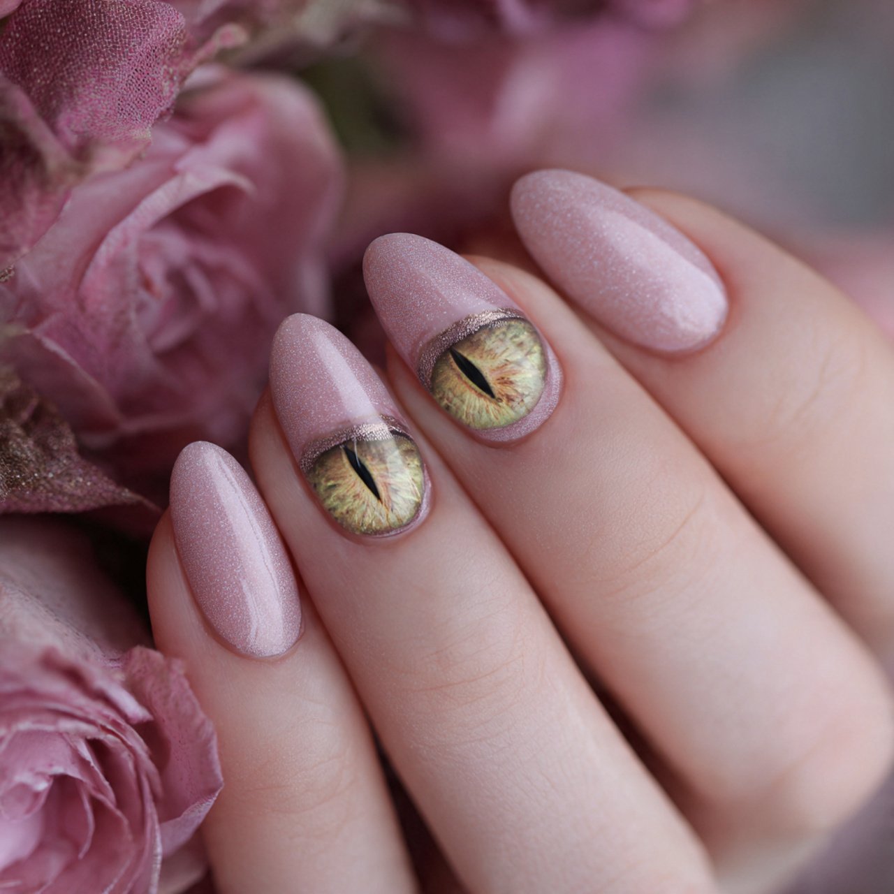 velvet cat eye in soft rose nature background