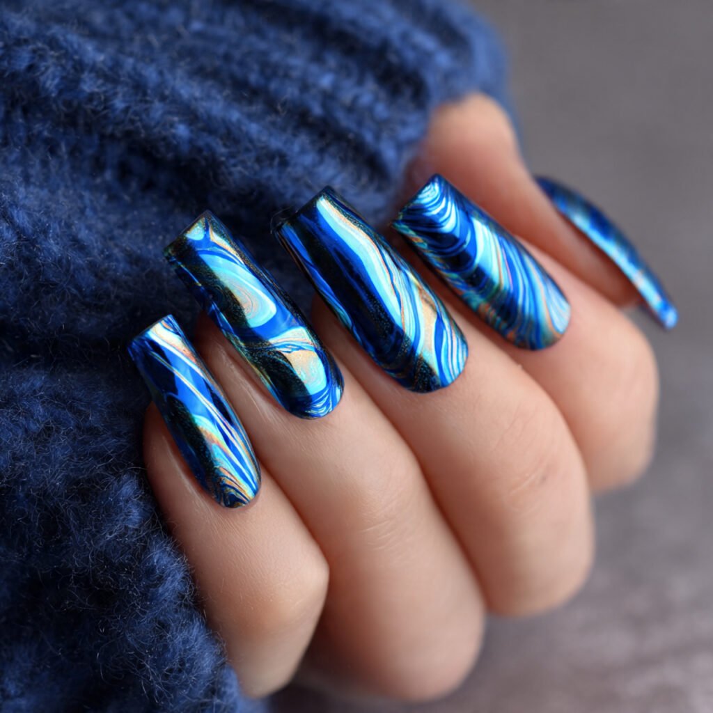 water ripple chrome glazed blue reflective finish