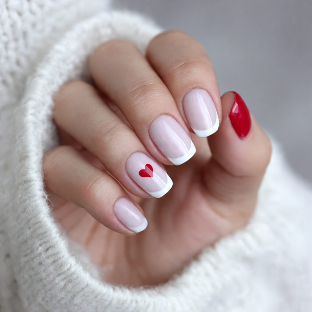 white french micro red heart at