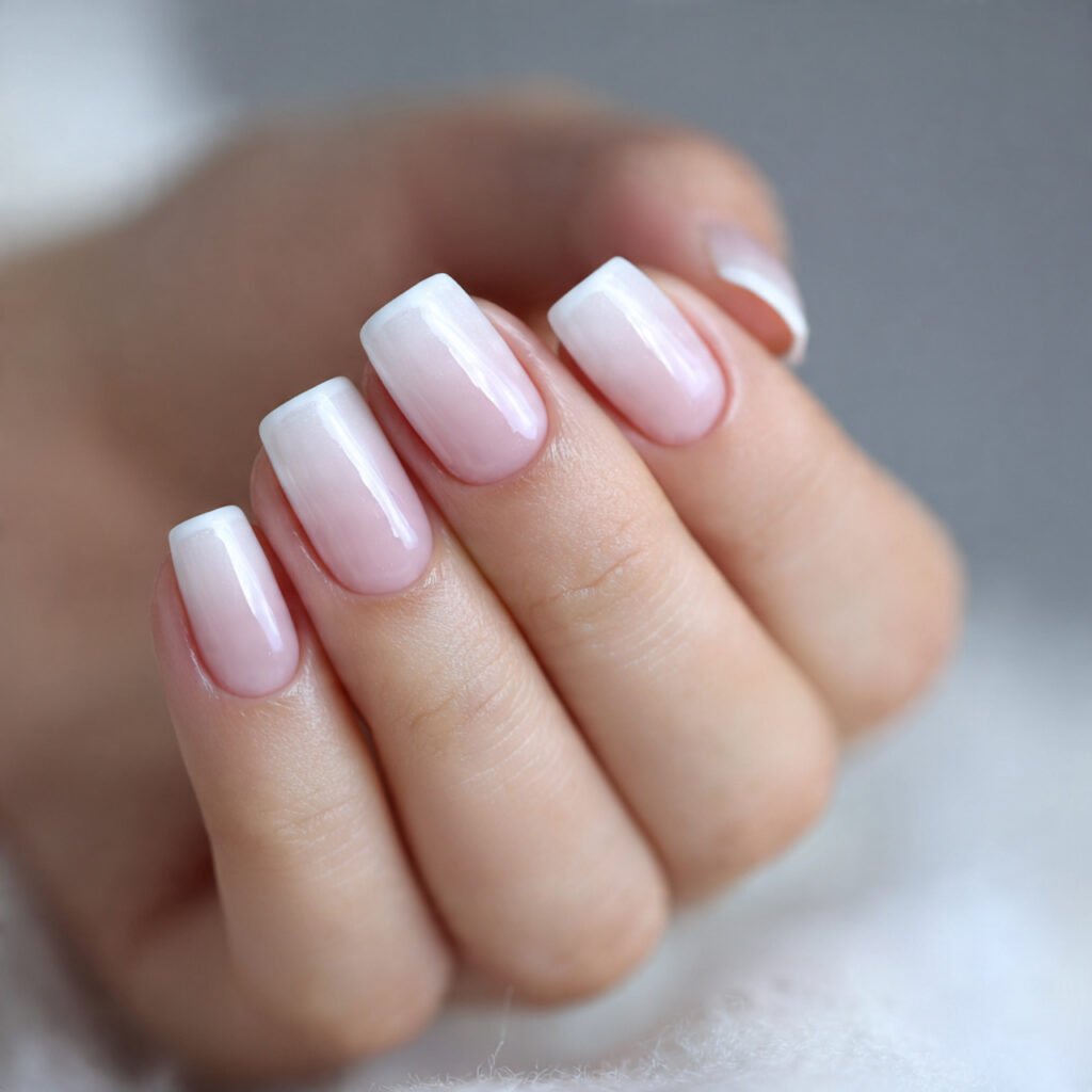 white french nails with soft ombre base