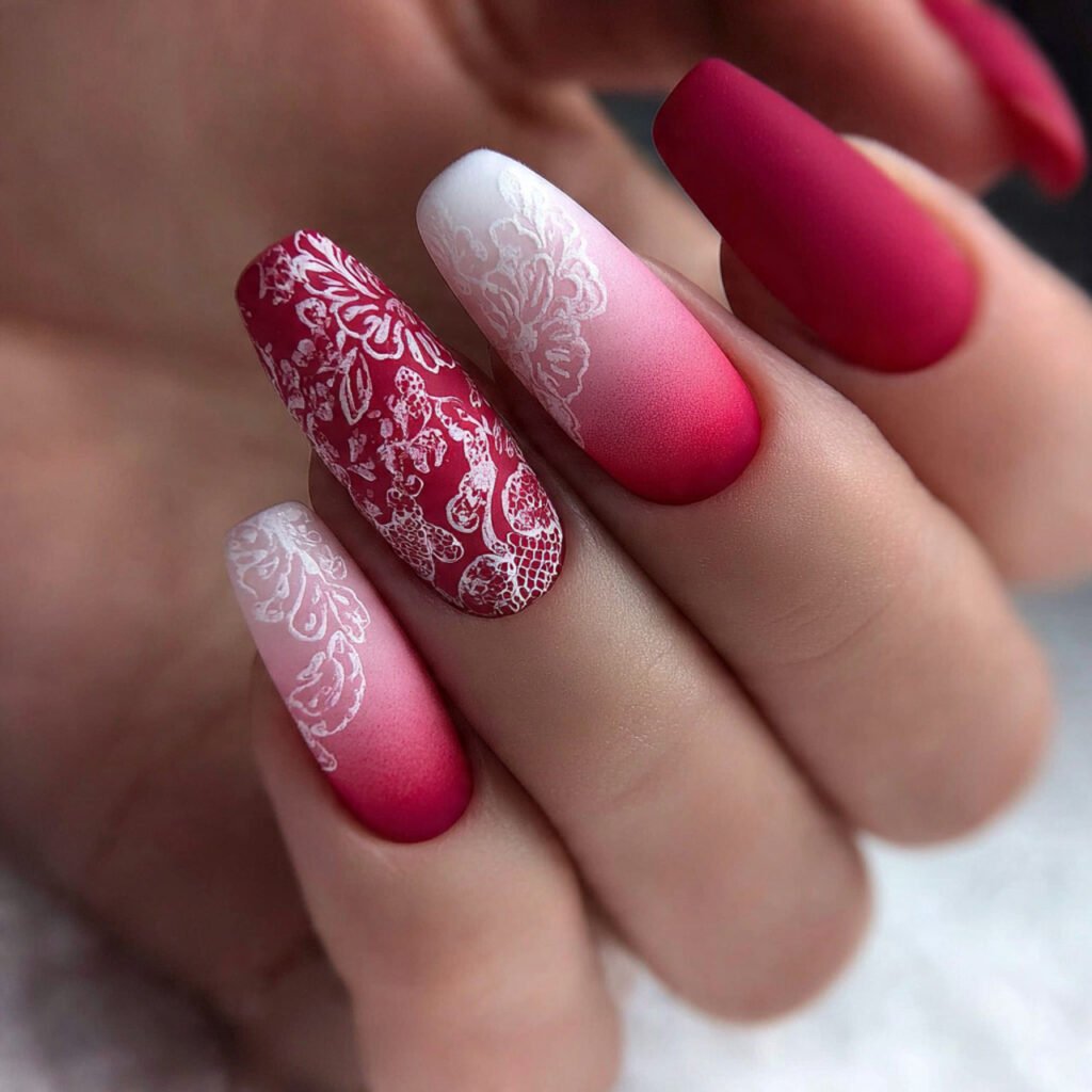 white lace and red matte ombre attractive