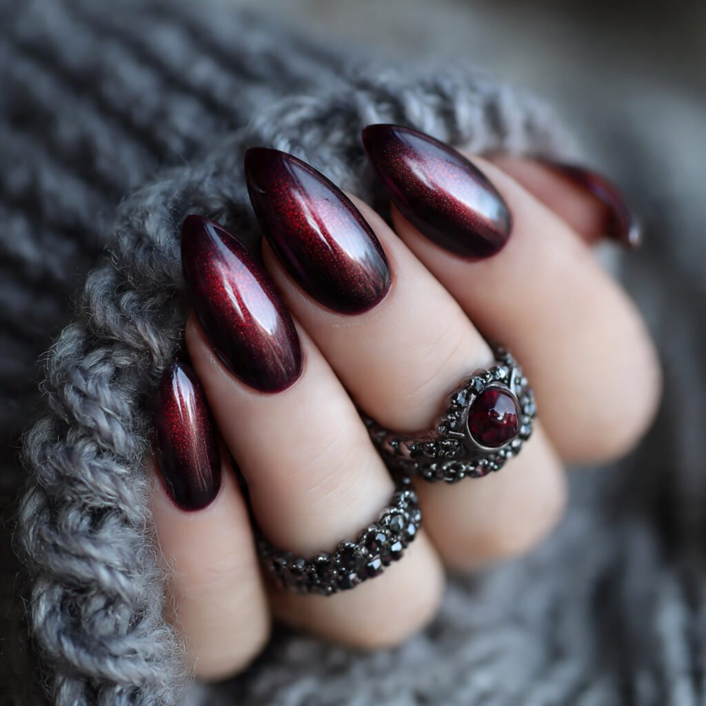 wine burgundy cat eye nails elegant and moody