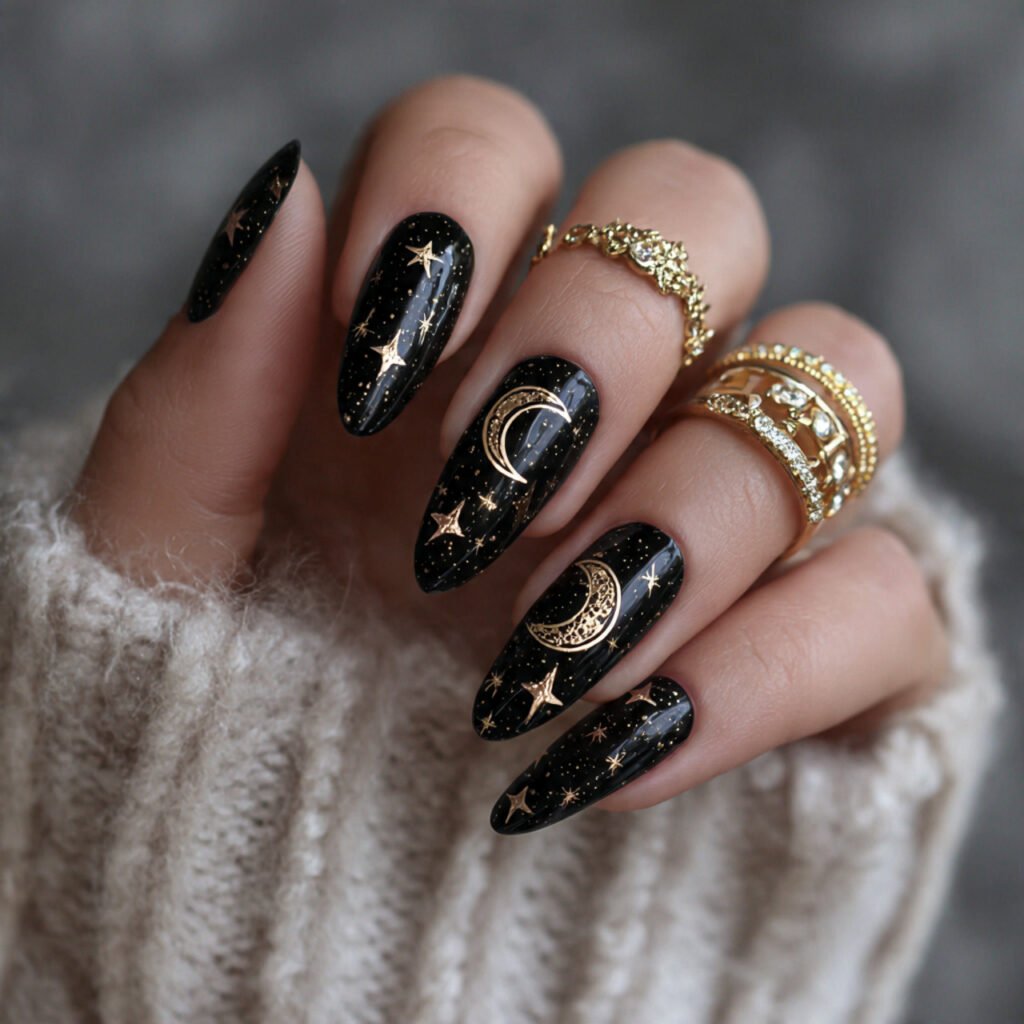 witchy nails with moon and stars attractive