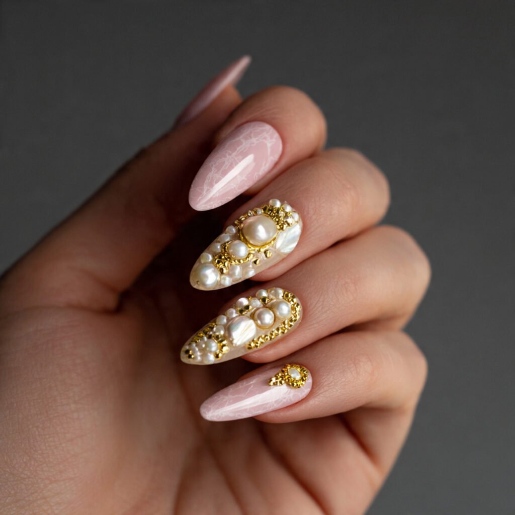 3d pearl accents on one statement nail