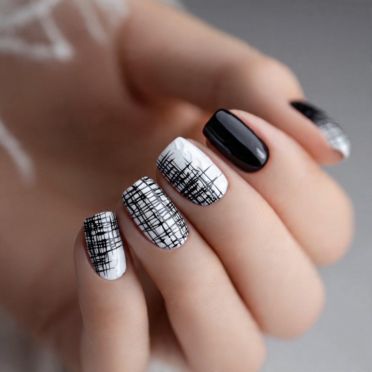 abstract black and white art attractive look nails