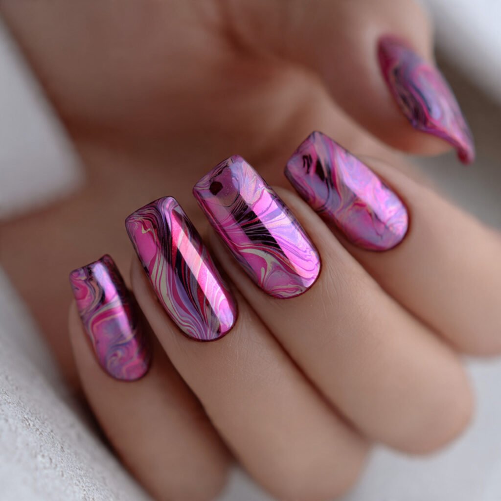 abstract pink chrome art attractive nails