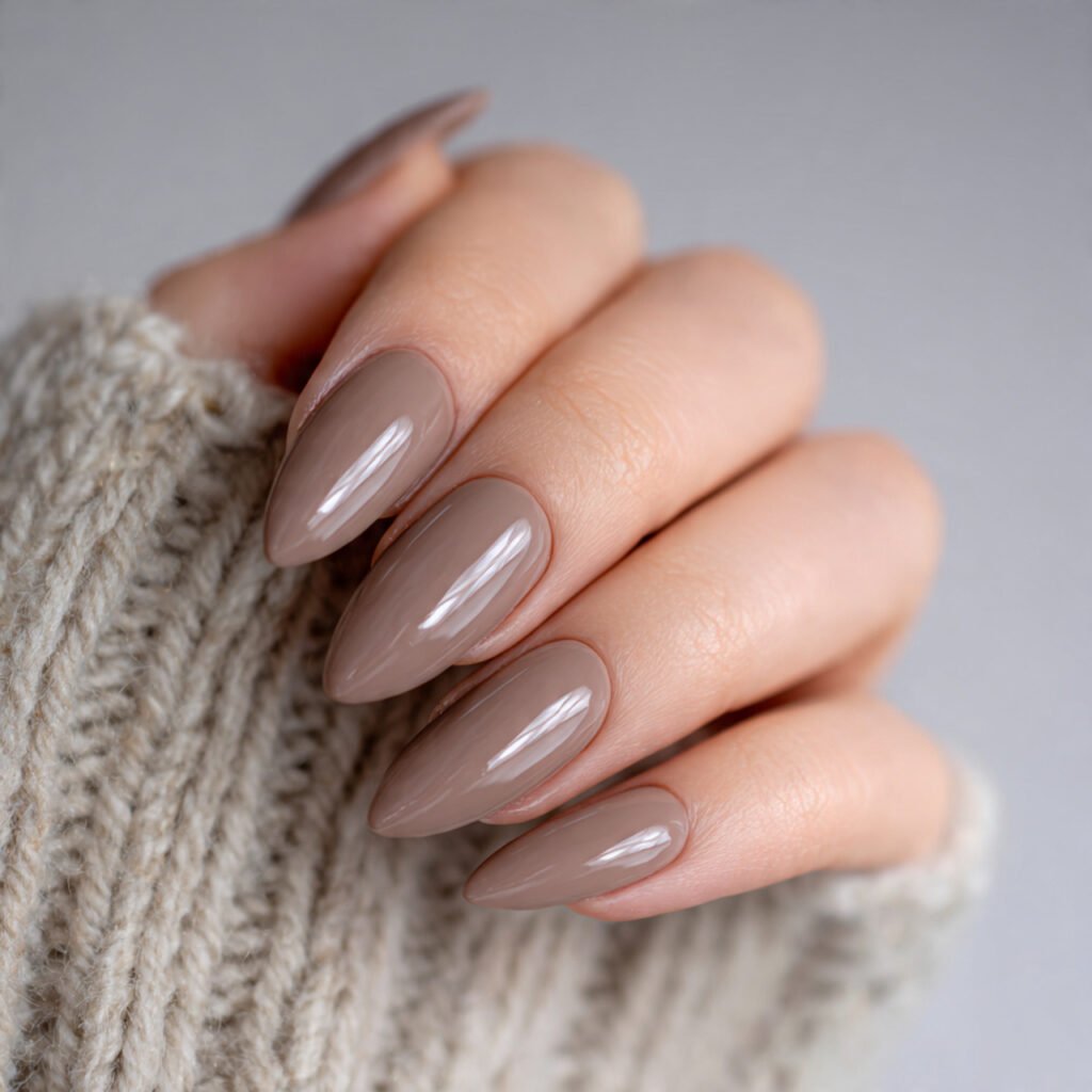 attractive nails in latte gloss creamy light
