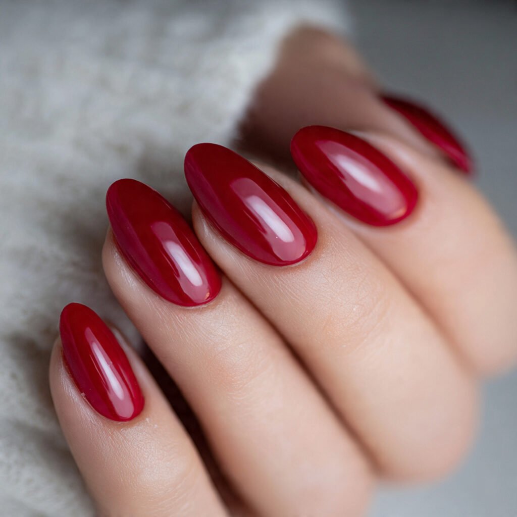 attractive nails with a classic red and