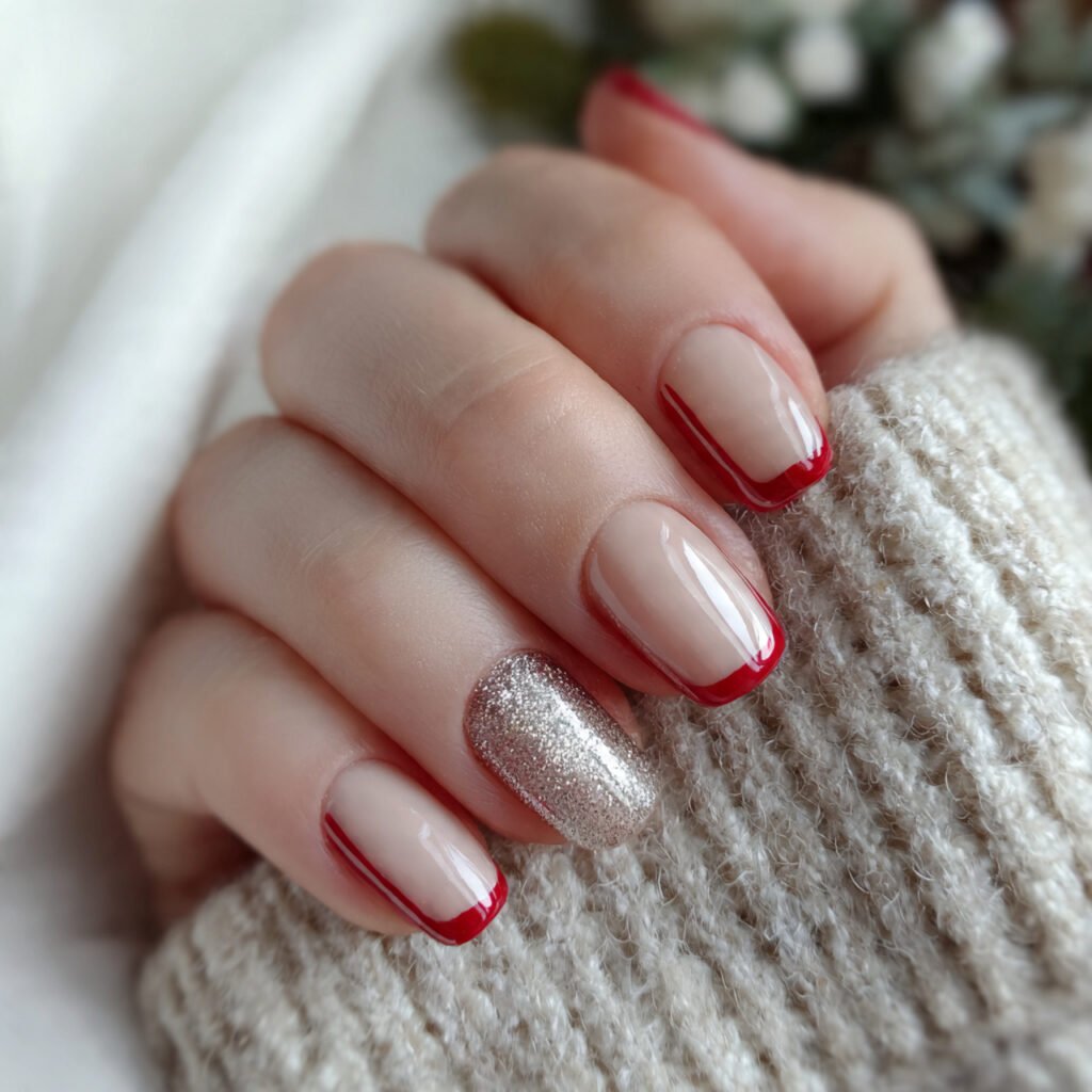 attractive nails with a single red accent