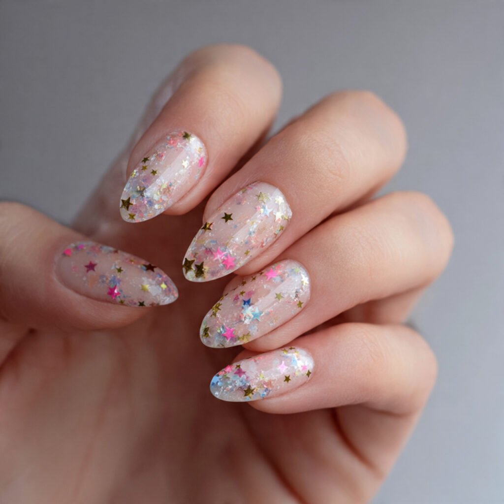 attractive nails with base star confetti