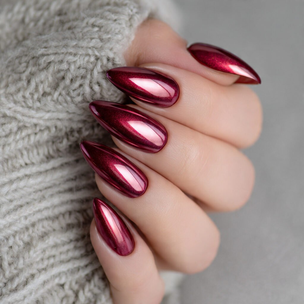 attractive nails with cherry chrome statement high fashion