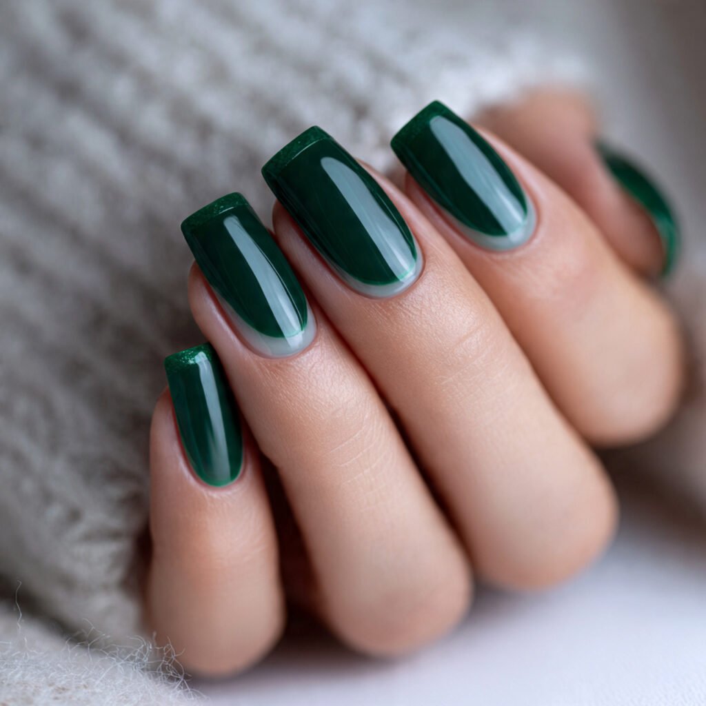 attractive nails with forest green french tips
