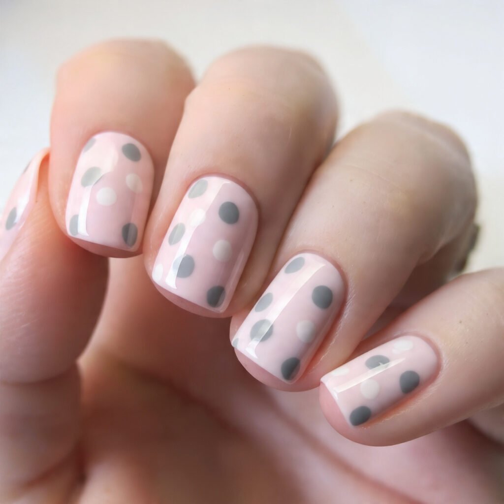 attractive nails with mixed dot sizes in