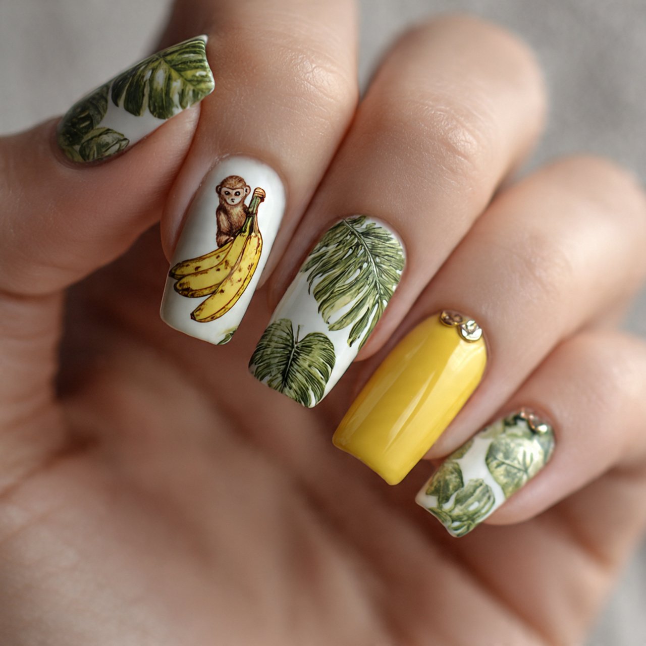 attractive nails with monkey banana leaf neutral 1