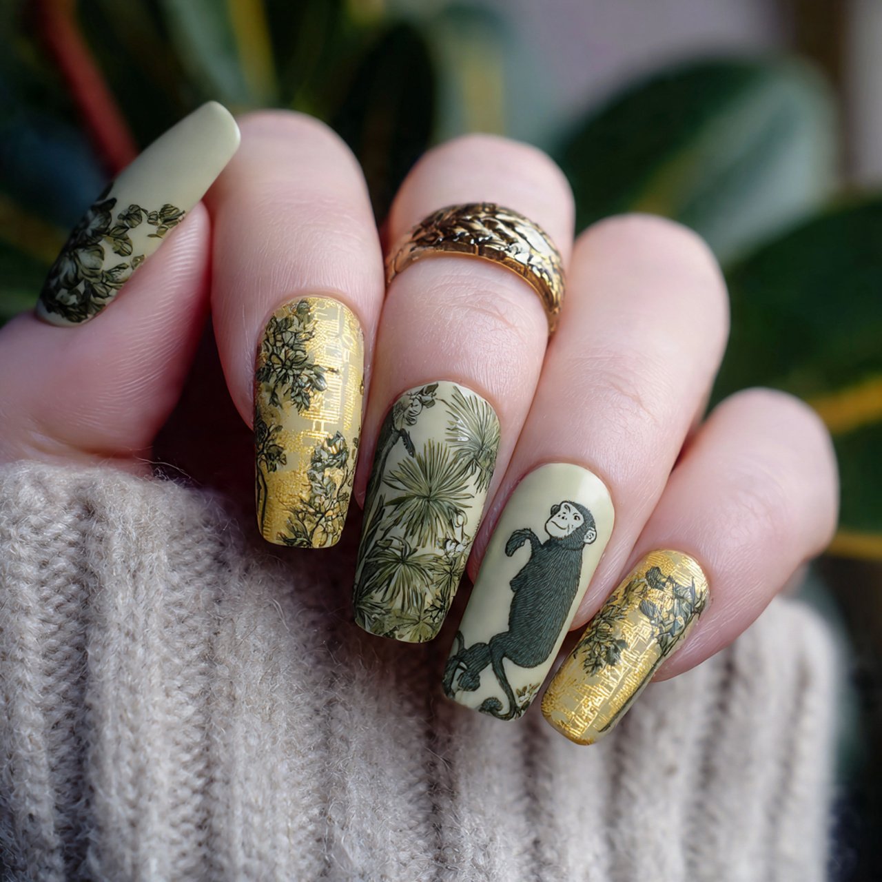 attractive nails with safari neutral monkey set
