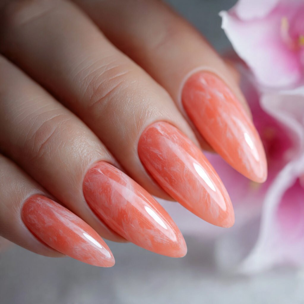 attractive nails with sheer peach jelly fresh
