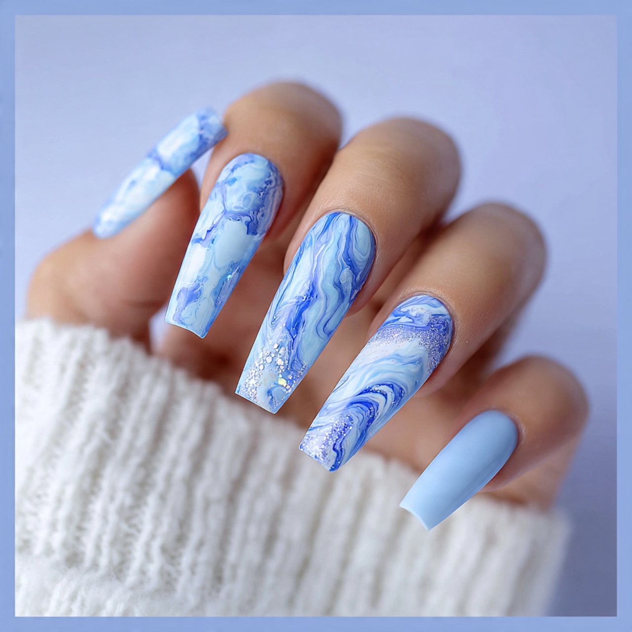 baby blue milky overlay attractive nails