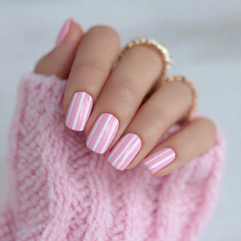 baby pink and white stripes attractive nails