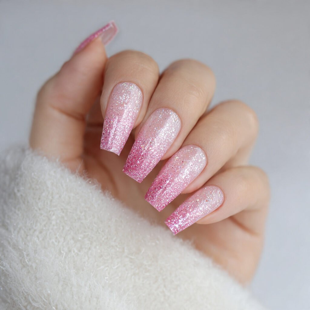 baby pink glitter gradient attractive nails