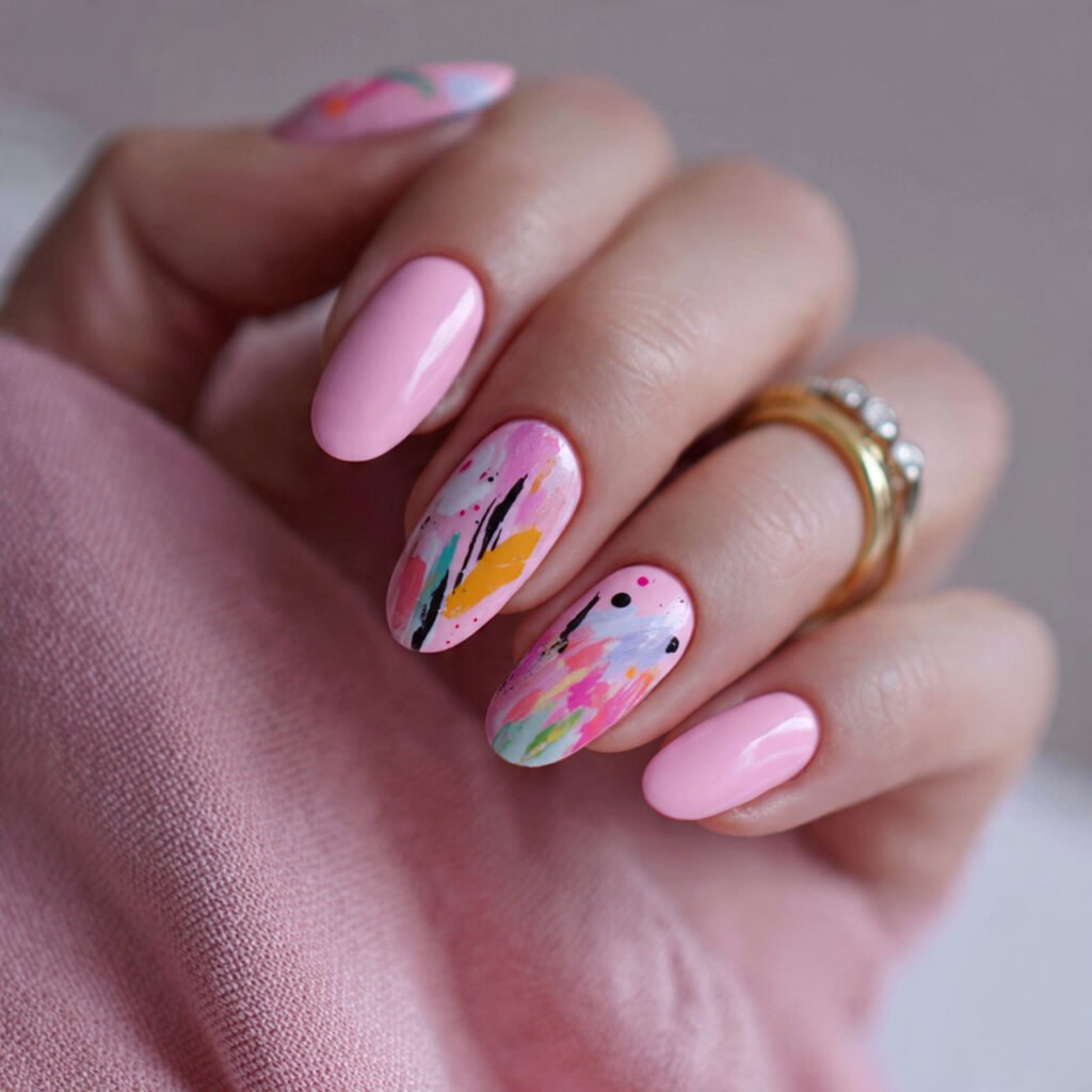 baby pink with abstract art attractive nails