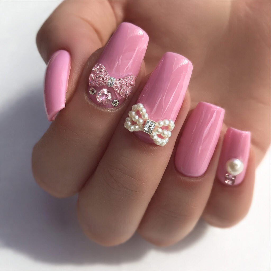 balletcore pink with 3d bow or pearls