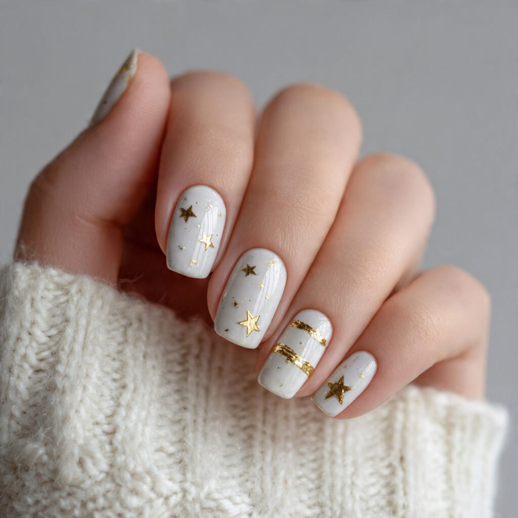 base single gold star accent attractive nails 1