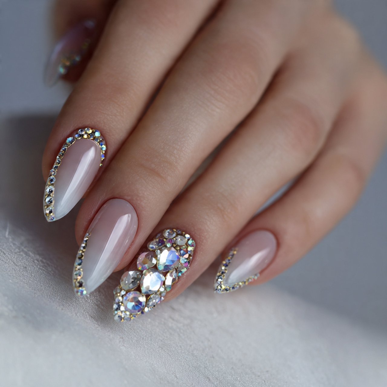 base with rhinestone cuticle curve creative look