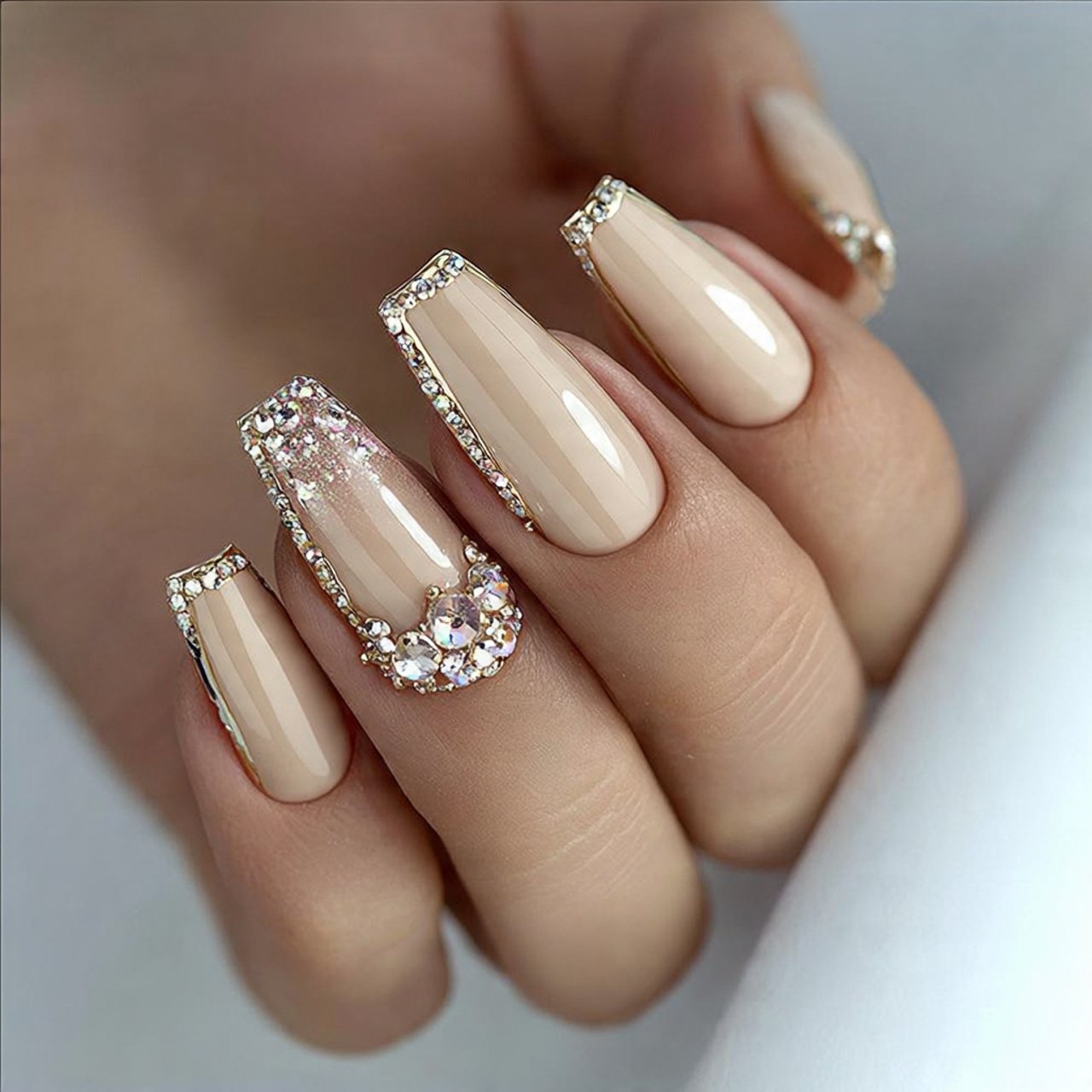 beige chrome accent one or two nails attractive na