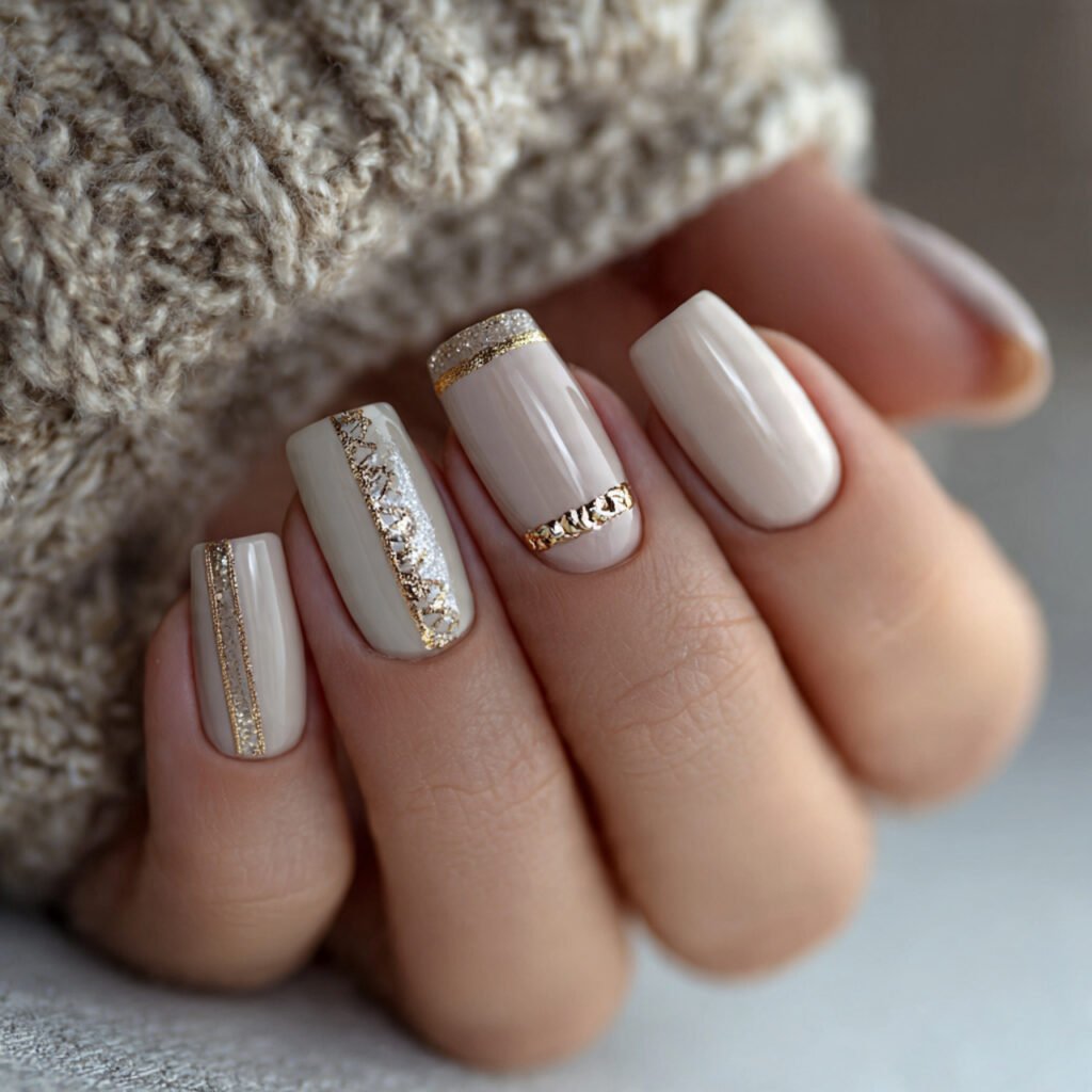 beige with metallic accents attractive nails