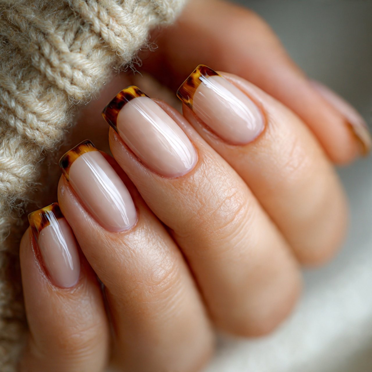 beige with soft tortoiseshell tips attractive nail 1