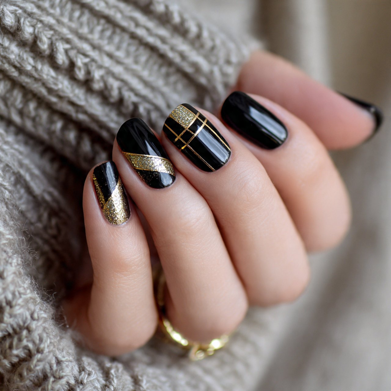 black and gold accents attractive nails