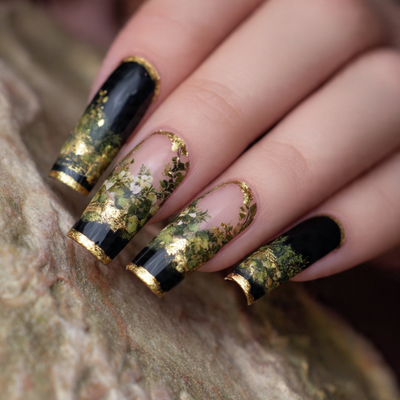 black and gold french tips nature look nails